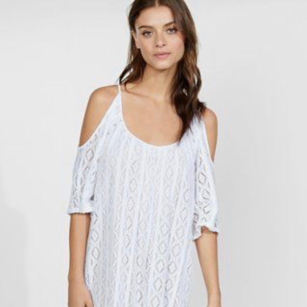 NWT Geo Stripe Lace Cold Shoulder Dress